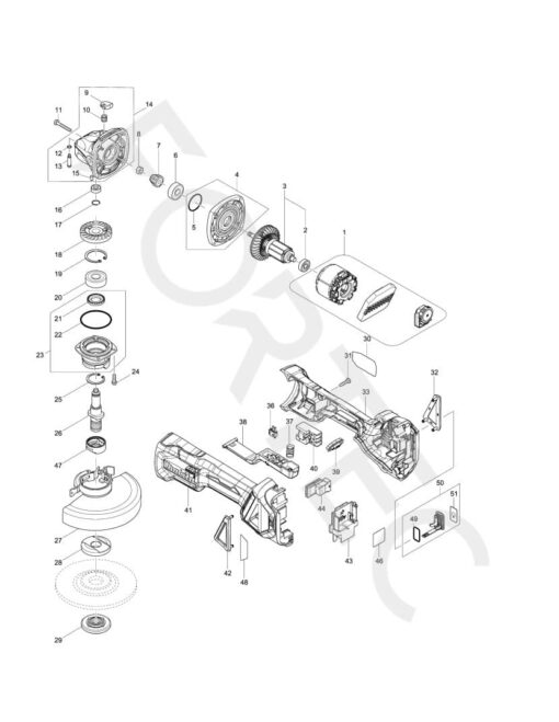 Makita DGA518ZU varuosad